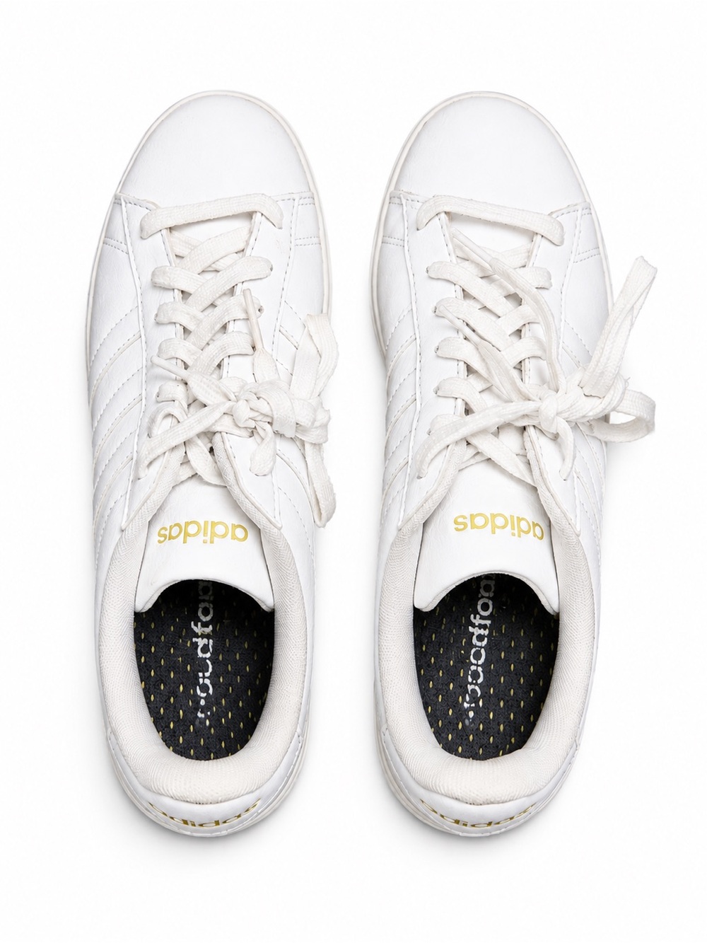 Adidas - Used - White Leather Lace-Up Sneakers with Gold Logo